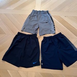 3 pairs of men's size small shorts - 1 Under Armour 2 Nike